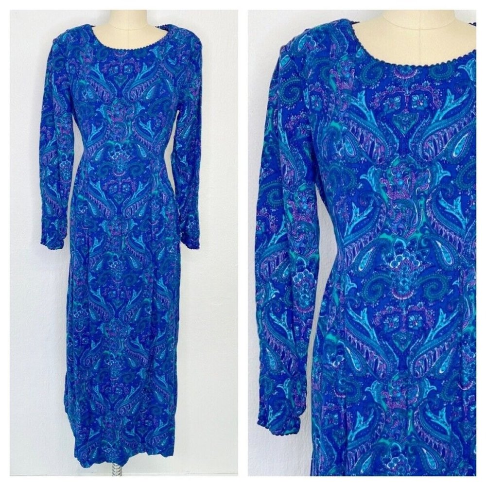 Vintage 80s Dynasty Shoulder Pads Paisley Dress size M Medium Secretary Modest